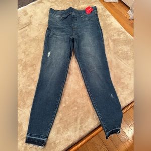 Spanx Jeggings, Medium Wash, Slight Distressing, Women, Size Large